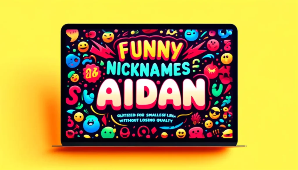 400+ Adorable Nicknames for Aidan: Cool, Funny, and Cute Ideas for Every Personality 3 Colorful graphic with "Funny Nicknames for Aidan" in bold, playful font, quirky doodles, and credit to nameswillow.com.